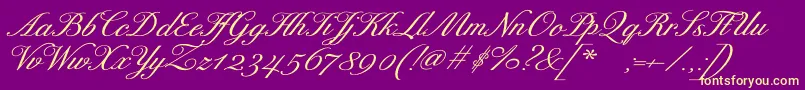 ExcelsorscriptBolditalic-Schriftart – Gelbe Schriften auf violettem Hintergrund