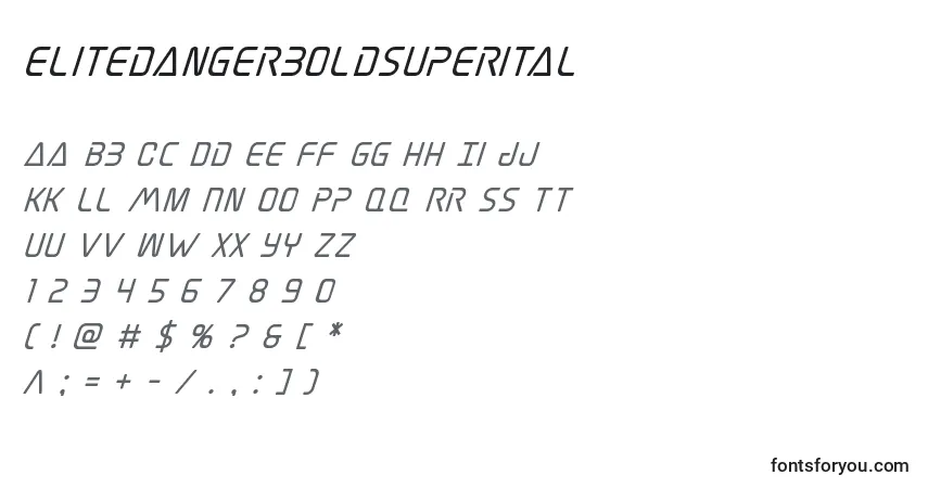 A fonte Elitedangerboldsuperital – alfabeto, números, caracteres especiais