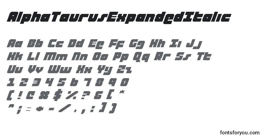 AlphaTaurusExpandedItalic font – alphabet, numbers, special characters