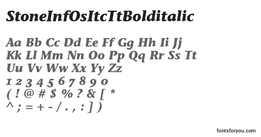 Шрифт StoneInfOsItcTtBolditalic – алфавит, цифры, специальные символы