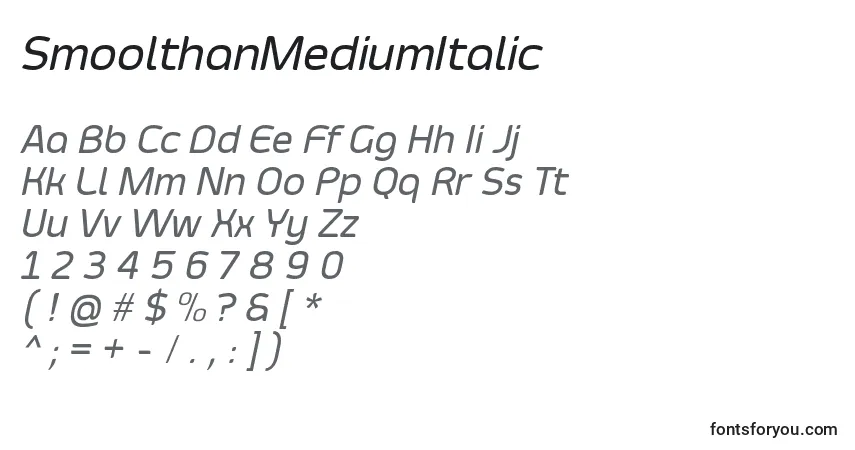 SmoolthanMediumItalicフォント–アルファベット、数字、特殊文字
