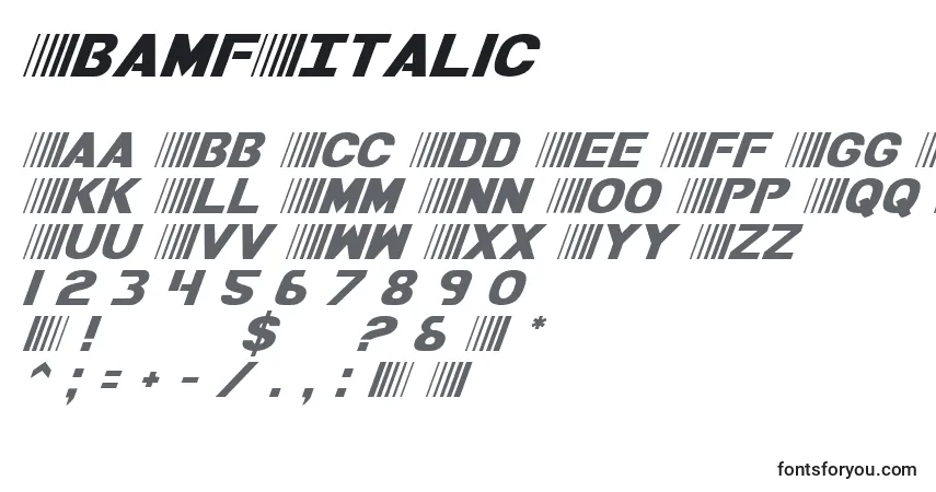Schriftart BamfItalic – Alphabet, Zahlen, spezielle Symbole