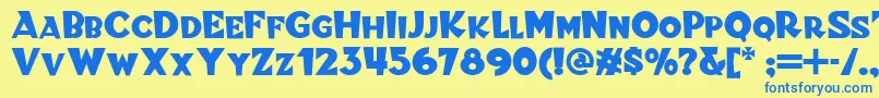 フォントBlitzkrieg – 青い文字が黄色の背景にあります。