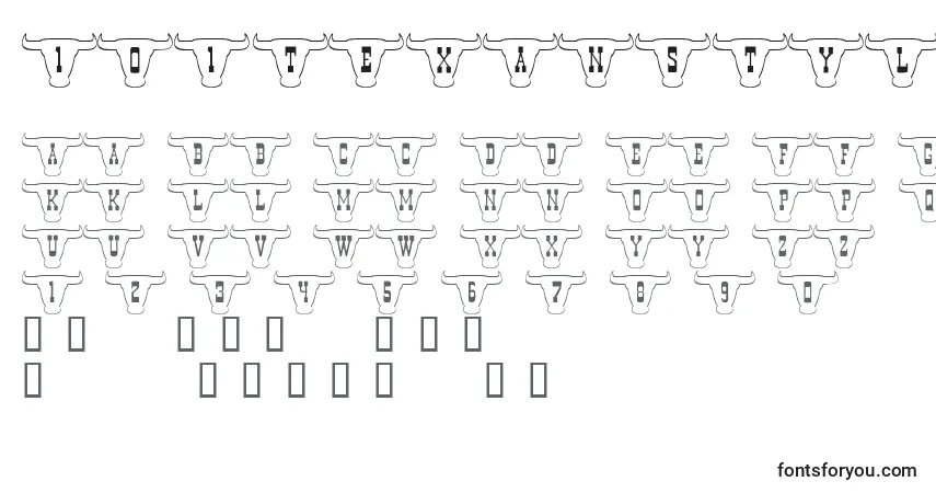 Czcionka 101TexanStyle – alfabet, cyfry, specjalne znaki