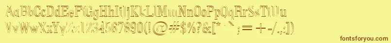 フォントPointedout – 茶色の文字が黄色の背景にあります。