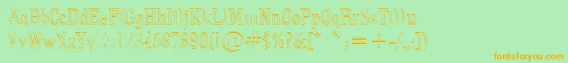フォントPointedout – オレンジの文字が緑の背景にあります。