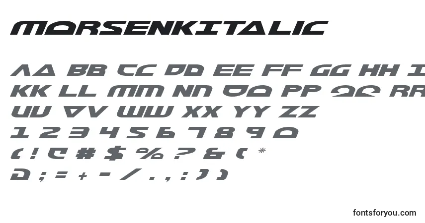 Schriftart MorseNkItalic – Alphabet, Zahlen, spezielle Symbole