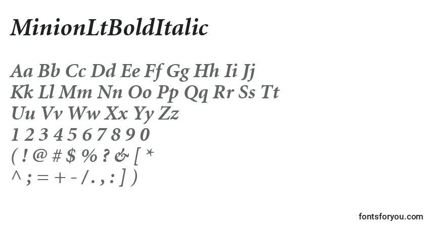 Schriftart MinionLtBoldItalic – Alphabet, Zahlen, spezielle Symbole
