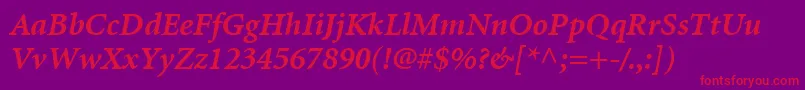 MinionLtBoldItalic-Schriftart – Rote Schriften auf violettem Hintergrund