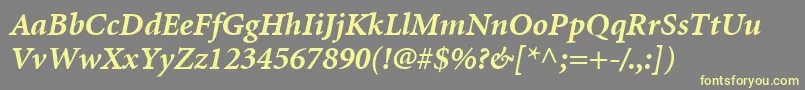 MinionLtBoldItalic-fontti – keltaiset fontit harmaalla taustalla