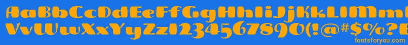 FreddoitcTt-Schriftart – Orangefarbene Schriften auf blauem Hintergrund