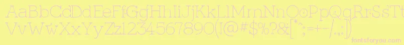 KingthingsSerifiqueUltraLight-fontti – vaaleanpunaiset fontit keltaisella taustalla