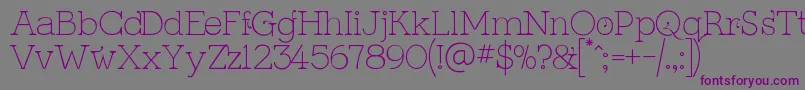 フォントKingthingsSerifiqueUltraLight – 紫色のフォント、灰色の背景