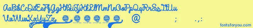 DhfBroffontScript-fontti – siniset fontit keltaisella taustalla