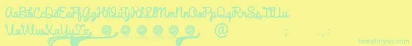 フォントDhfBroffontScript – 黄色い背景に緑の文字