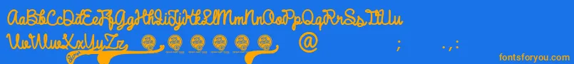 DhfBroffontScript-Schriftart – Orangefarbene Schriften auf blauem Hintergrund
