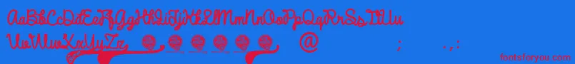 DhfBroffontScript Font – Red Fonts on Blue Background