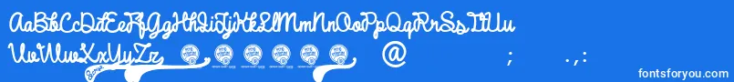 DhfBroffontScript-Schriftart – Weiße Schriften auf blauem Hintergrund