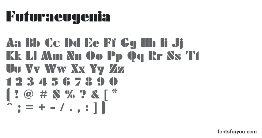 Schriftart Futuraeugenia – Alphabet, Zahlen, spezielle Symbole