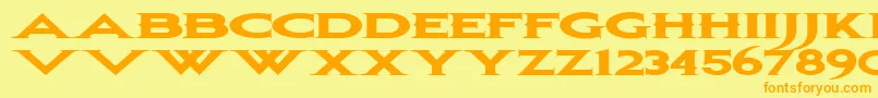 フォントBonjovi – オレンジの文字が黄色の背景にあります。