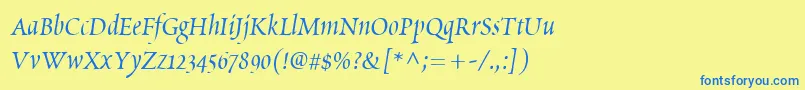 フォントPoeticaChanceryI – 青い文字が黄色の背景にあります。