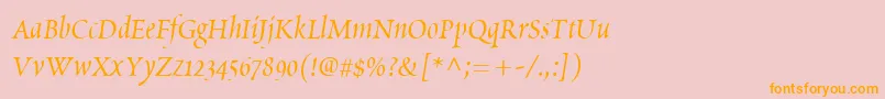 フォントPoeticaChanceryI – オレンジの文字がピンクの背景にあります。