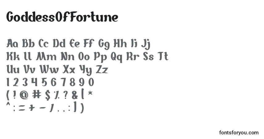 Schriftart GoddessOfFortune – Alphabet, Zahlen, spezielle Symbole