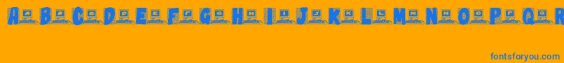 Technobabble-Schriftart – Blaue Schriften auf orangefarbenem Hintergrund