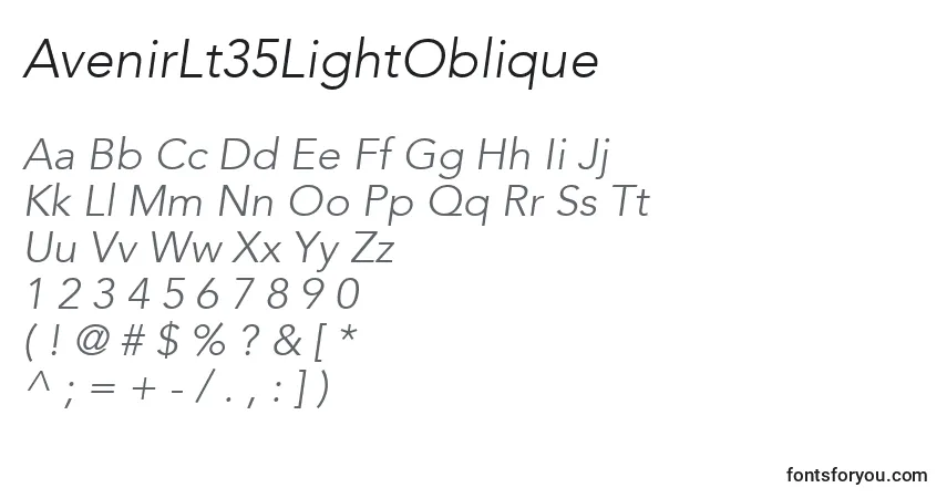 AvenirLt35LightOblique Font – alphabet, numbers, special characters