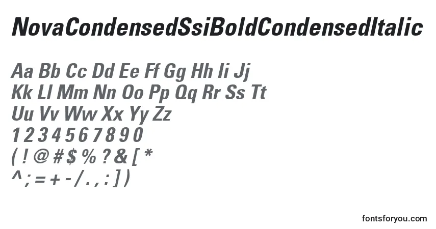 A fonte NovaCondensedSsiBoldCondensedItalic – alfabeto, números, caracteres especiais