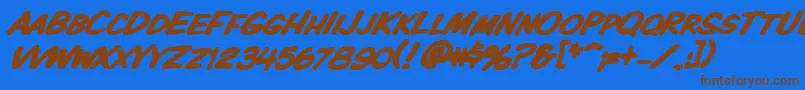 Vtckomixationscbolditalic-Schriftart – Braune Schriften auf blauem Hintergrund