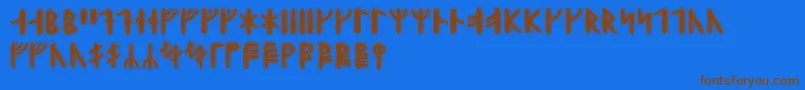 Yggdrasilrunic-Schriftart – Braune Schriften auf blauem Hintergrund
