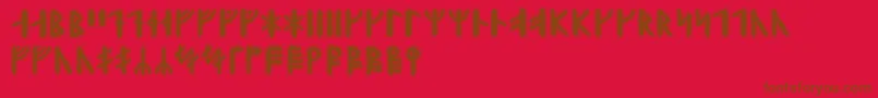 Yggdrasilrunic-Schriftart – Braune Schriften auf rotem Hintergrund