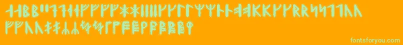 Yggdrasilrunic-Schriftart – Grüne Schriften auf orangefarbenem Hintergrund