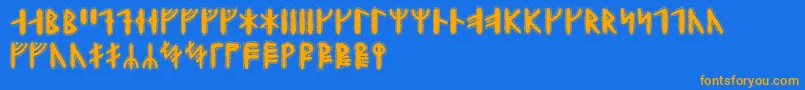 Yggdrasilrunic-Schriftart – Orangefarbene Schriften auf blauem Hintergrund