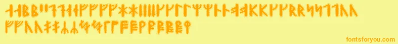 Yggdrasilrunic-Schriftart – Orangefarbene Schriften auf gelbem Hintergrund
