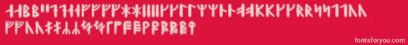 Yggdrasilrunic-fontti – vaaleanpunaiset fontit punaisella taustalla