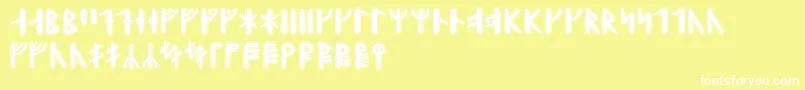 Yggdrasilrunic-Schriftart – Weiße Schriften auf gelbem Hintergrund