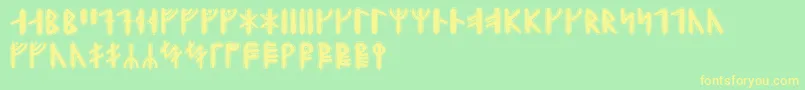 Yggdrasilrunic-Schriftart – Gelbe Schriften auf grünem Hintergrund