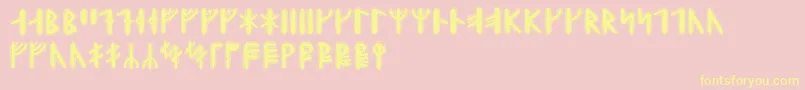 Yggdrasilrunic-fontti – keltaiset fontit vaaleanpunaisella taustalla