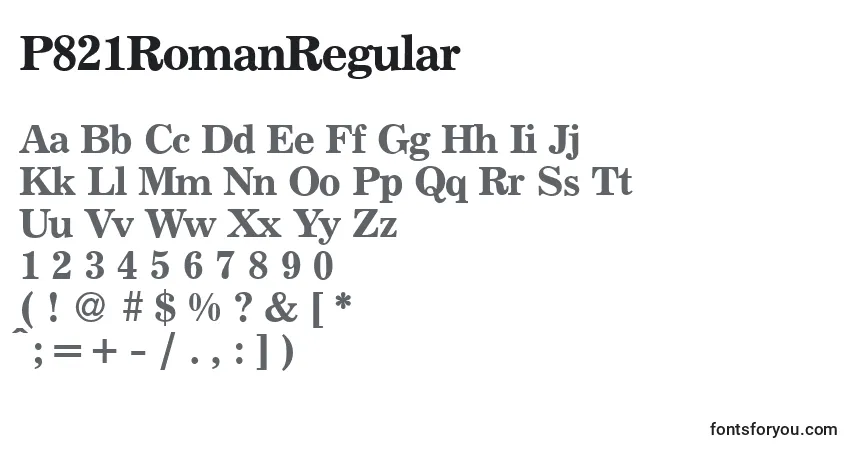 Schriftart P821RomanRegular – Alphabet, Zahlen, spezielle Symbole