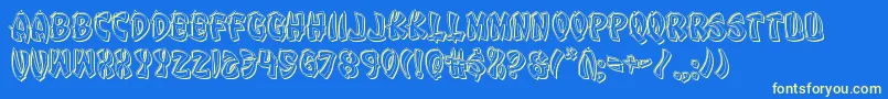 Eggrollengrave-Schriftart – Gelbe Schriften auf blauem Hintergrund