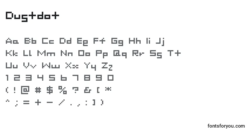 Czcionka Dustdot – alfabet, cyfry, specjalne znaki