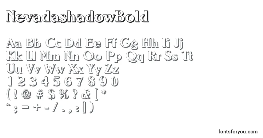 Шрифт NevadashadowBold – алфавит, цифры, специальные символы
