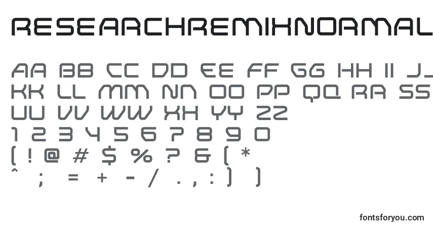 A fonte ResearchRemixNormal – alfabeto, números, caracteres especiais