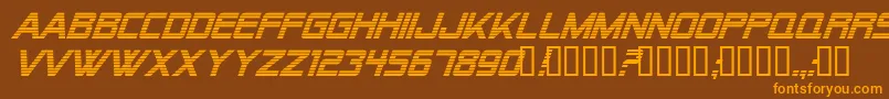 AlienEncountersItalicフォントについての詳細 フォントAlienEncountersItalic – オレンジ色の文字が茶色の背景にあります。