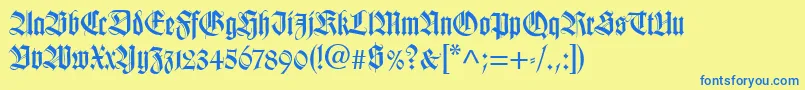 フォントTudorSsiBold – 青い文字が黄色の背景にあります。