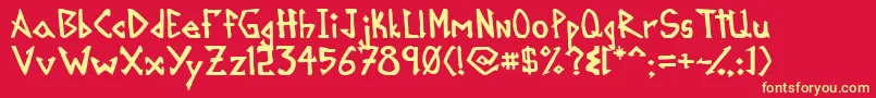 Mikroprepeia Font – Yellow Fonts on Red Background
