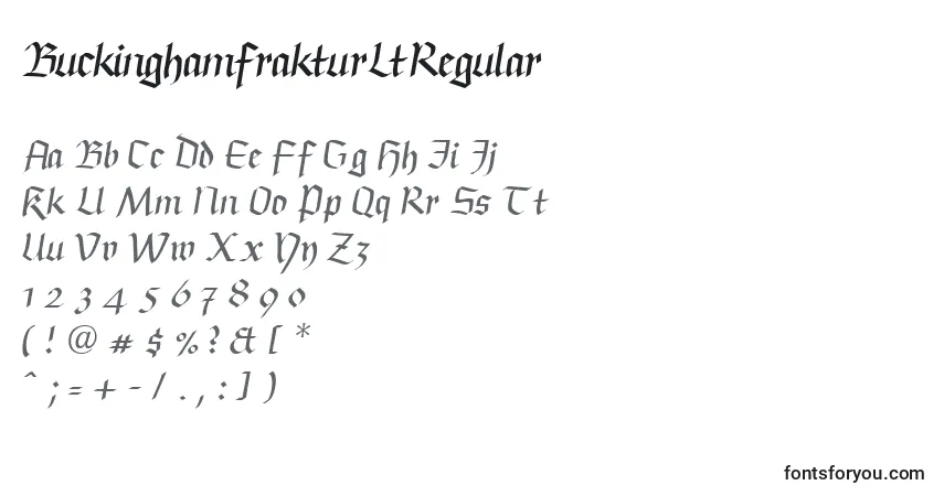 A fonte BuckinghamfrakturLtRegular – alfabeto, números, caracteres especiais