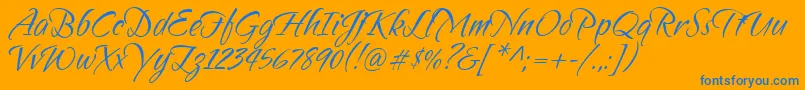 Sandytexthmkbold-Schriftart – Blaue Schriften auf orangefarbenem Hintergrund